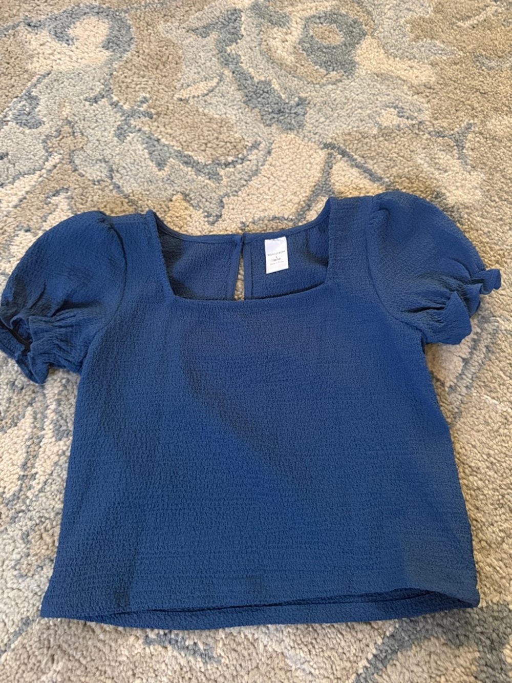 Nordstrom Navy Puff-Sleeve Square-Neck Blouse